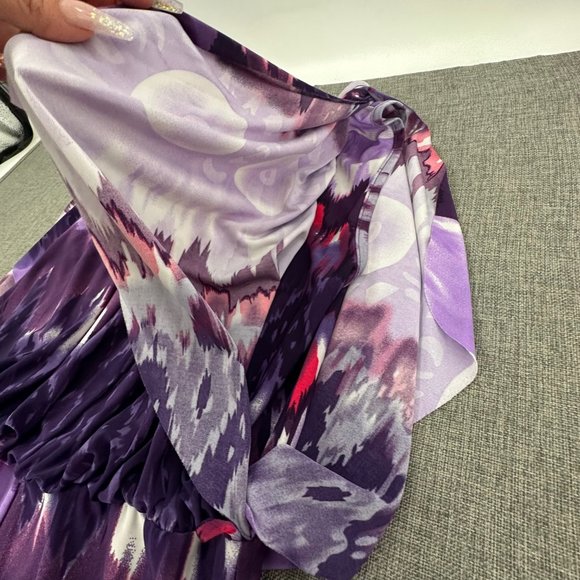 Jonathan Martin Dress Tie Dye Purple Elastic waist split cut Sleeves Stretch Sma - Picture 11 of 13